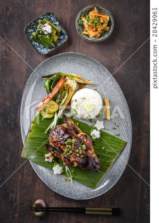Spring Chicken Teriyaki with Rice and Vegetable 28429961