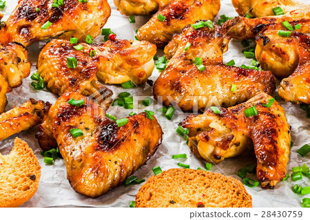 roasted chicken wings with spices,  top view 28430759