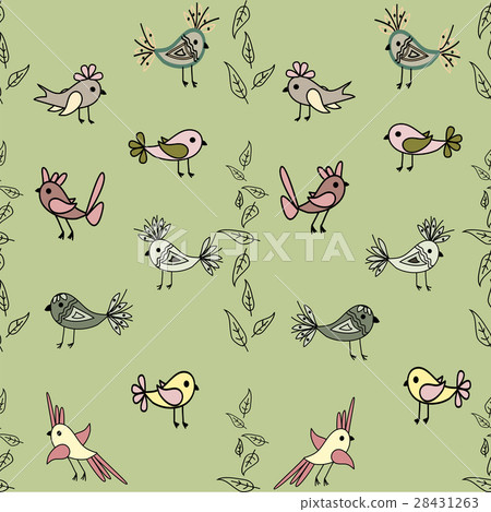 Tree with cute colorful birds seamless pattern 28431263