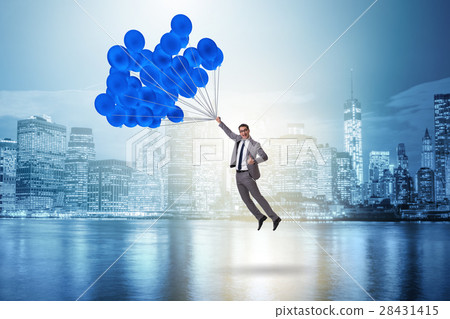 The businessman flying on balloon in challenge The businessman flying on balloon in challenge 28431415