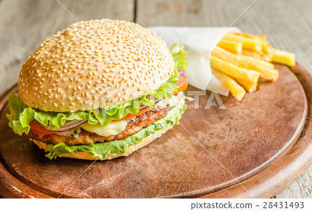 Hamburger and french fries Hamburger and french fries 28431493