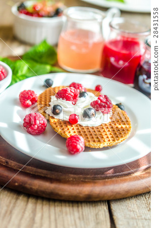 Belgian waffles with whipped cream Belgian waffles with whipped cream 28431558