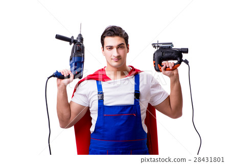 The superhero repairman isolated on white 28431801