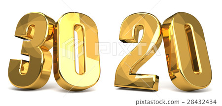 30 and 20 golden 3d render symbol 28432434