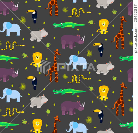 Zoo animals kid seamless pattern vector. 28432817
