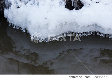 Small round icicles over water 28433359