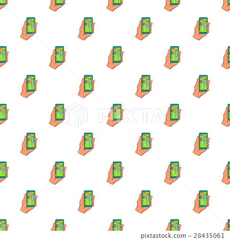 Hand holding phone with GPS pattern, cartoon style 28435061