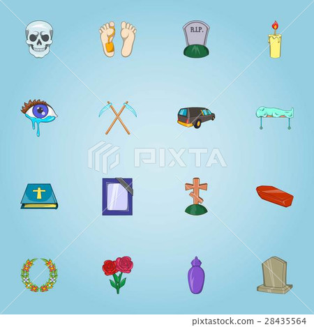 Funeral services icons set, cartoon style Funeral services icons set, cartoon style 28435564