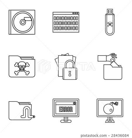 Hacking icons set, outline style Hacking icons set, outline style 28436084