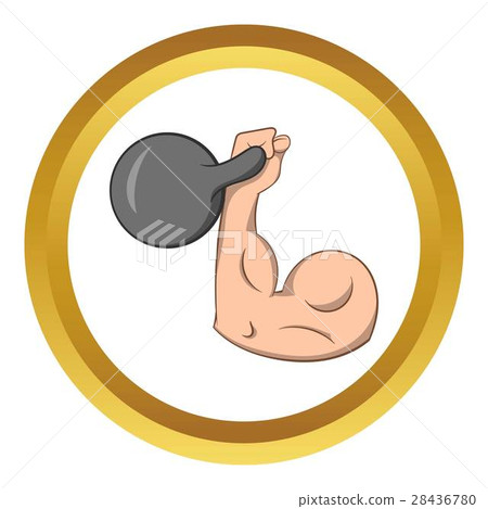 Brawny arm with dumbbell vector icon 28436780