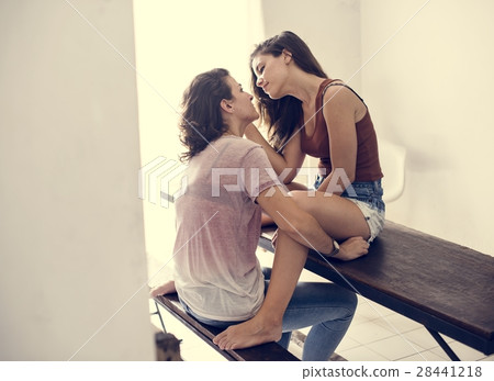 Lesbian Couple Together Indoors Concept 28441218