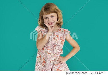 Cheerful Little Girl Happy Smiling Studio Concept 28443243
