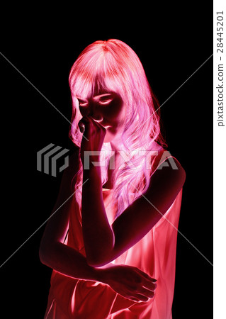 woman with cold or flu, running nose, scan style woman with cold or flu, running nose, scan style 28445201