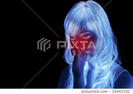 woman with cold or flu, running nose, medical scan woman with cold or flu, running nose, medical scan 28445202