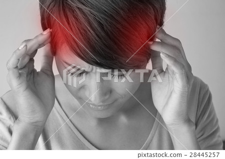 woman suffers from pain, headache, migraine woman suffers from pain, headache, migraine 28445257