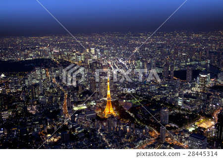 Night view around Tokyo Tower / Aerial photograph 28445314