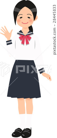 婦女的初中學生揮手在水手製服 28445833