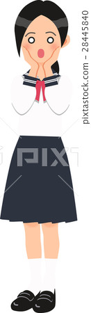 Girls junior high school students who pose Munch 's scream in a sailor uniform 28445840