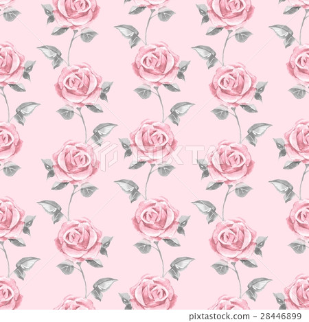 Pink roses. Watercolor floral seamless pattern - Stock Illustration ...