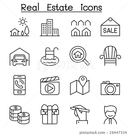 Real estate icon set in thin line style - Stock Illustration [28447334 ...