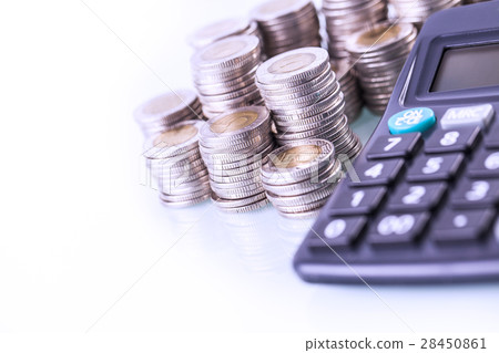 Couns and calculator on white background Couns and calculator on white background 28450861