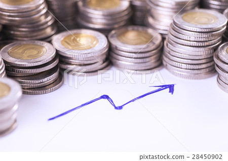 Financial concept, arrow up and coins Financial concept, arrow up and coins 28450902