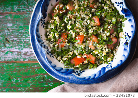 Vegetarian salad Tabbouleh with bulgur, mint Vegetarian salad Tabbouleh with bulgur, mint 28451078