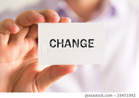 Businessman holding a card with text CHANGE 28451992