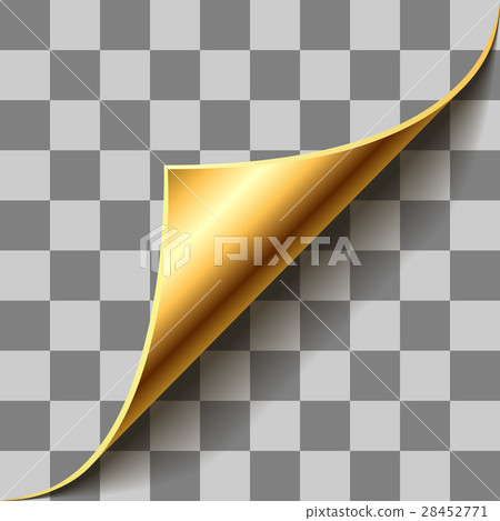 Gold page corner curl on checkered background. 28452771