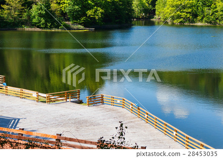 Wooden relaxing area on the sovata lake 28453035