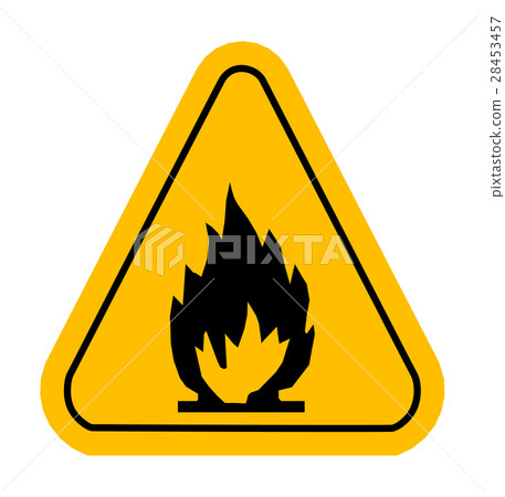 Warning icons in yellow triangle. Fire dangerous. 28453457