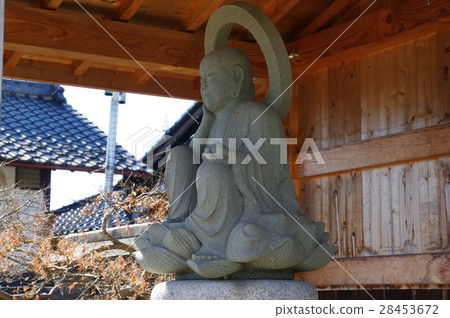 Shinshu's cultural asset masterpiece Moriya Sadaharu's stone Buddha or Luo-do Mountain Jizo Bodhisattva statue left bird's eye view (Nagano prefecture Nagagawa village Tajima) 28453672