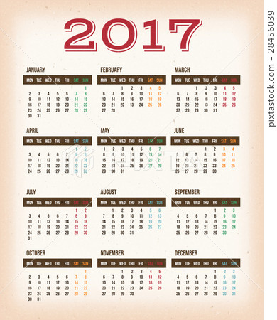 Vintage Design Calendar For Year 2017 28456039