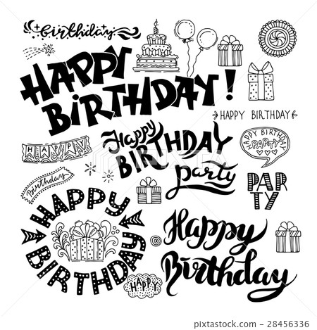 Set of Happy Birthday Hand Drawn Calligraphy Pen 28456336