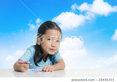 Portrait of smile Asian little girl drawing Portrait of smile Asian little girl drawing 28456355