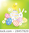 Easter eggs, bunnies and chick 28457820