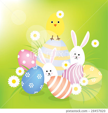 Easter eggs, bunnies and chick Easter eggs, bunnies and chick 28457820