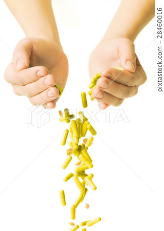 medical pills and capsules pattern on white  28460016