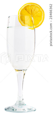 Glass of champagne with lemon slice 28466362