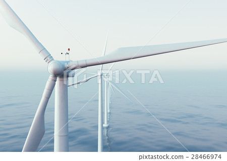 Wind farm turbines caught in sunset sky. Beautiful 28466974