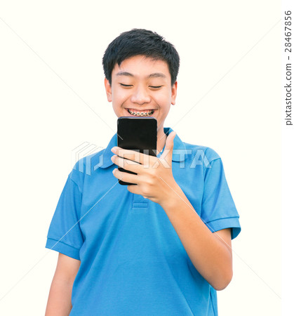 Youngman using smartphone on vintage tone. Youngman using smartphone on vintage tone. 28467856