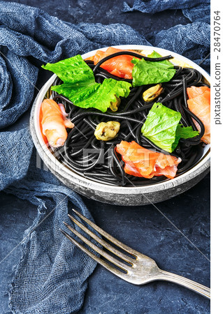 black pasta with mussels and trout black pasta with mussels and trout 28470764