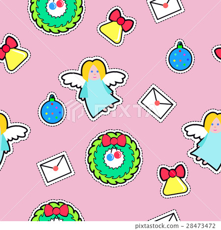 Angel, Wreath, Mail, Bell, Ball Seamless Pattern 28473472