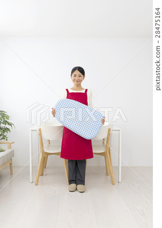 A smiling female apron with an iron A smiling female apron with an iron 28475164