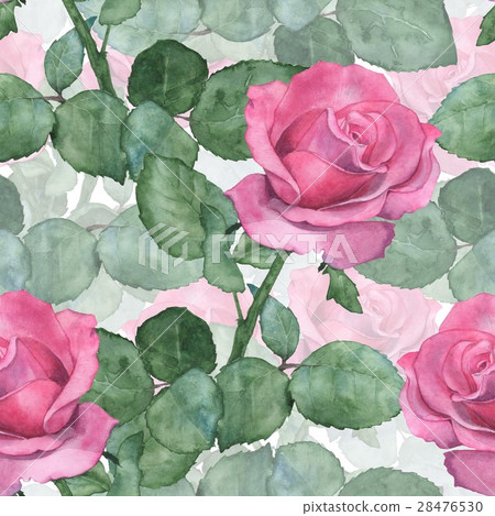 Watercolor seamless pattern of pink roses. 28476530
