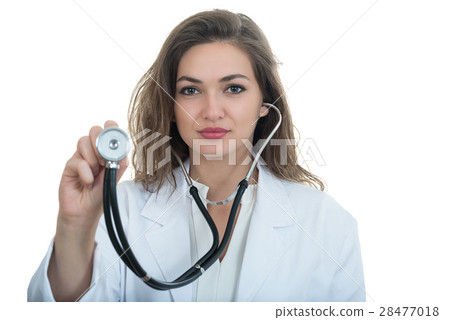 Portrait of young friendly beautiful female doctor 28477018