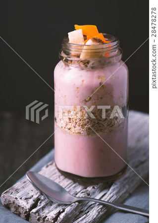 Delicious berry smoothies with oatmeal, side view 28478278