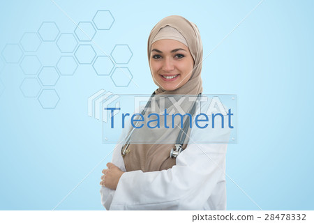 close up portrait of arab female doctor smiling 28478332