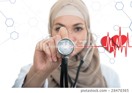 close up portrait of arab female doctor smiling 28478365