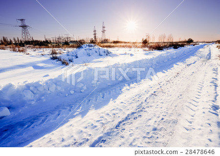 Beautiful Russian winter road at sunset 28478646